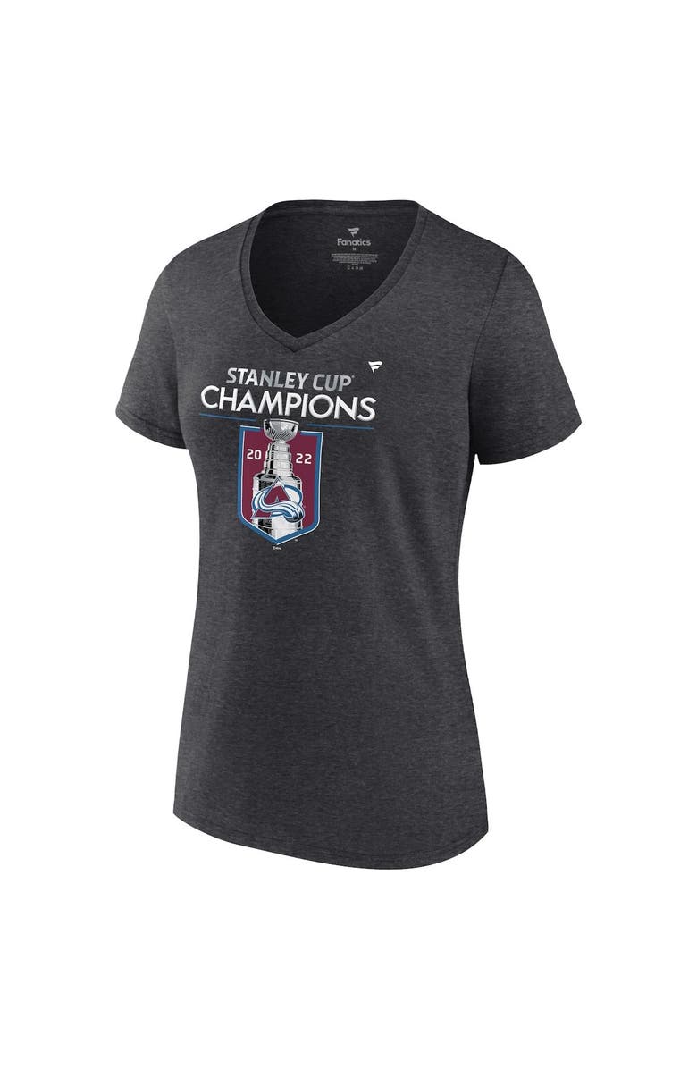 FANATICS Women's Fanatics Branded Heathered Charcoal Colorado Avalanche 2022 Stanley Cup Champions Locker Room V-Neck T-Shirt, Alternate, color,