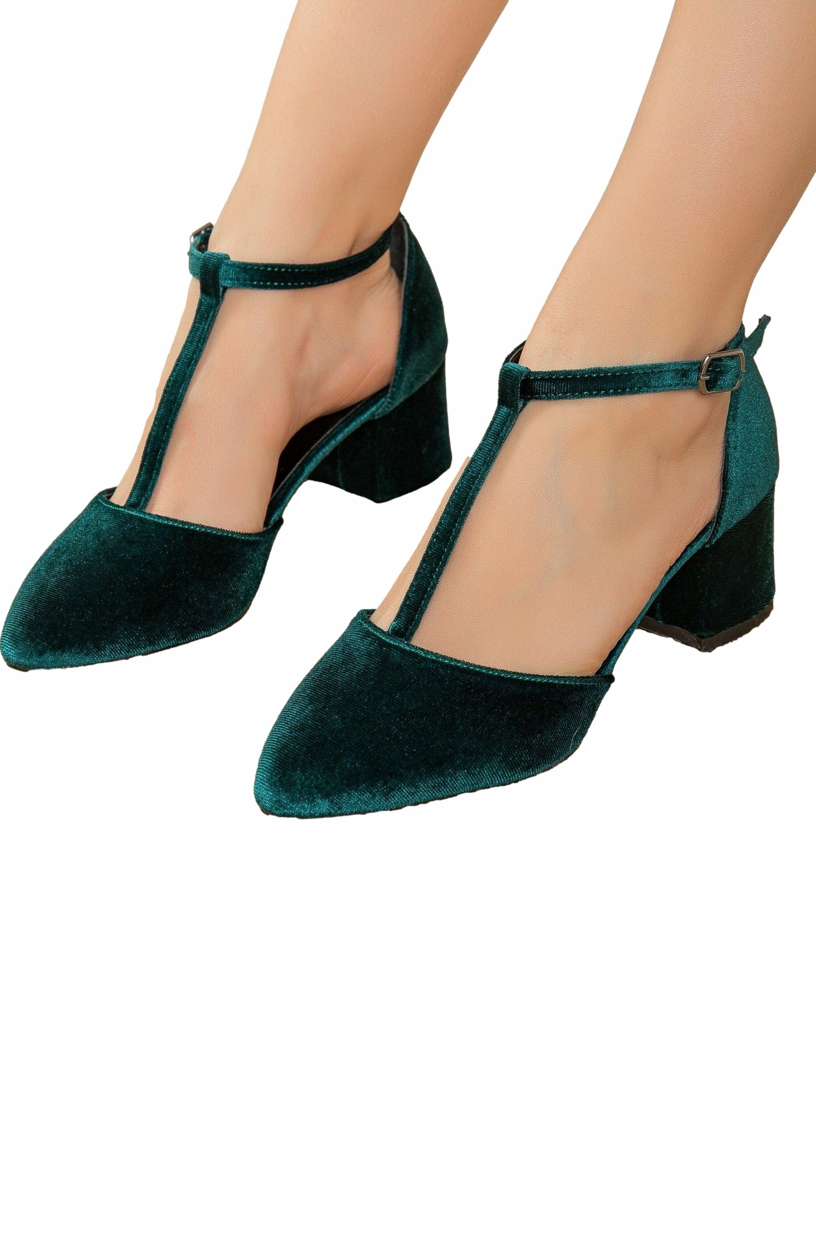 Forever & Always Shoes Anicette Velvet Mary Jane Heels, Alternate, color, Emerald Green