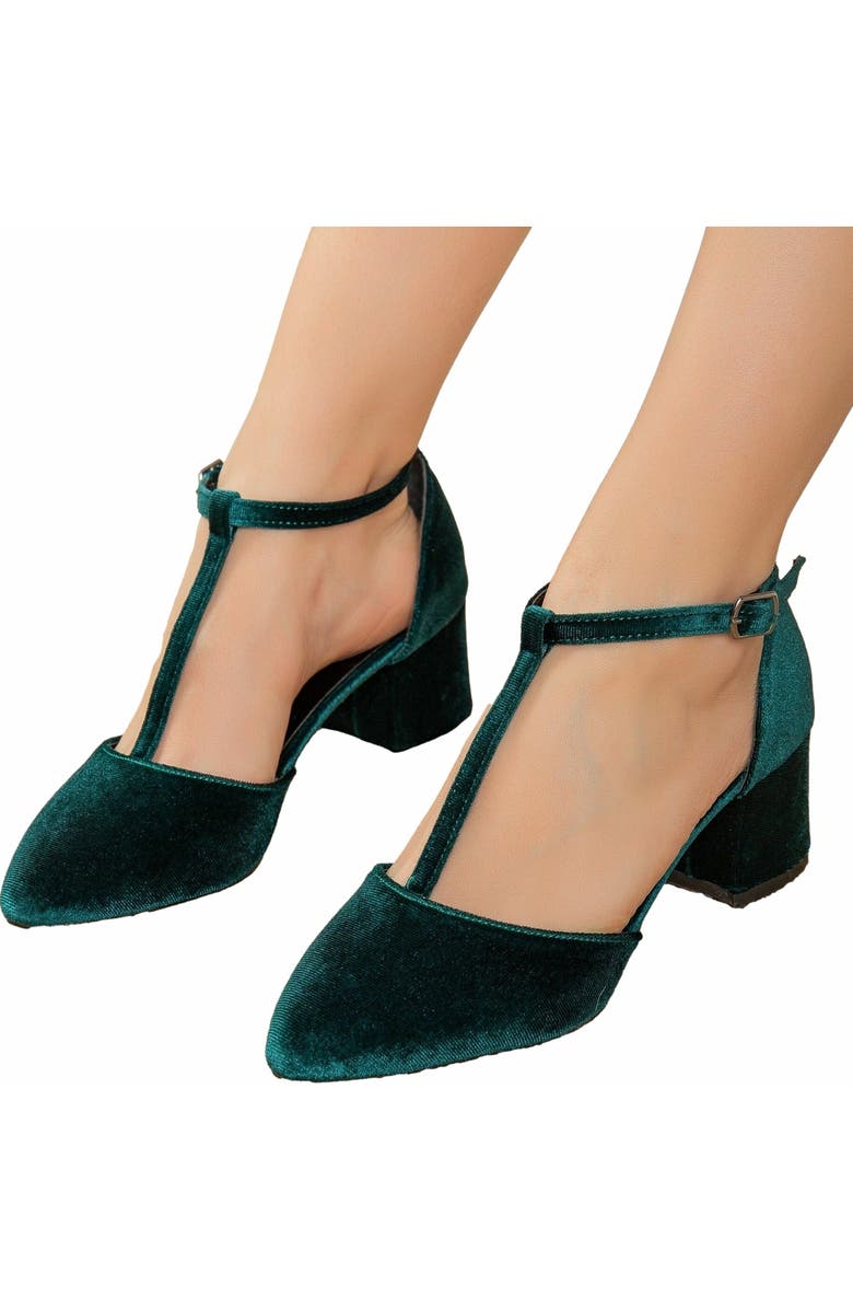 Forever & Always Shoes Anicette Velvet Mary Jane Heels, Alternate, color, Emerald Green