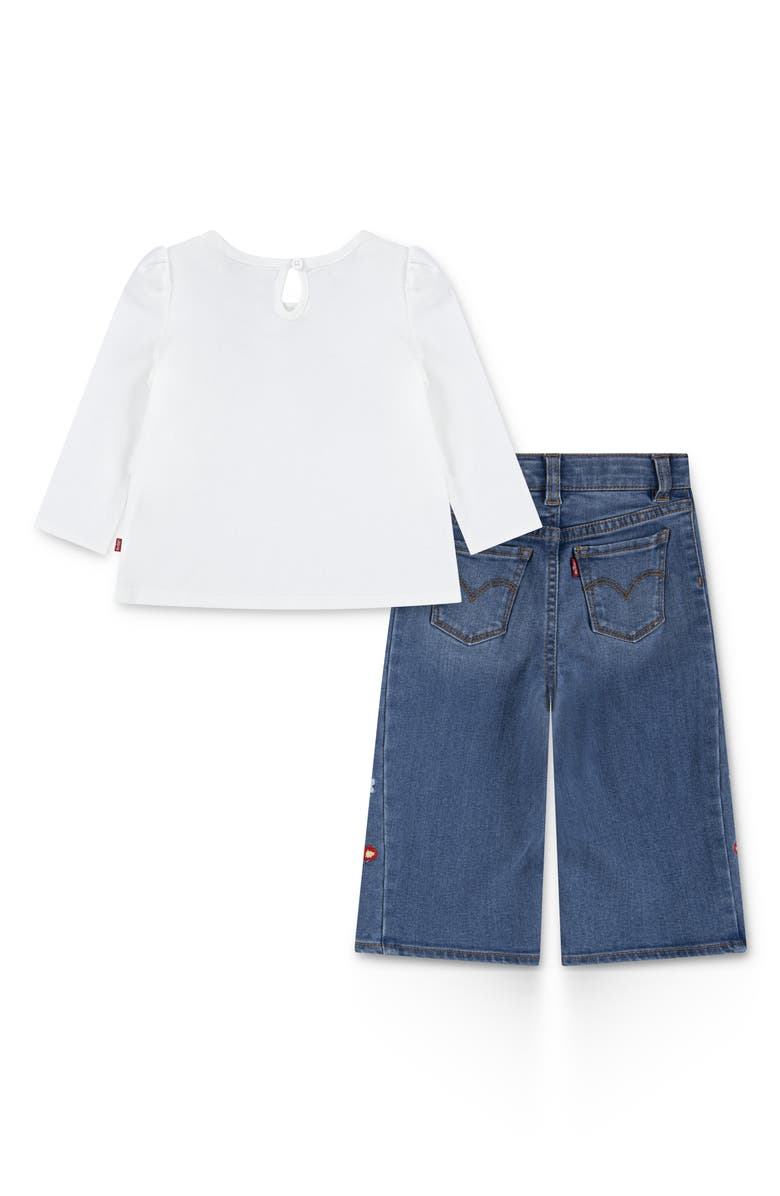 Levi's Logo Long Sleeve T-Shirt & Floral Embroidered Jeans Set, Alternate, color, Blanc De Blanc