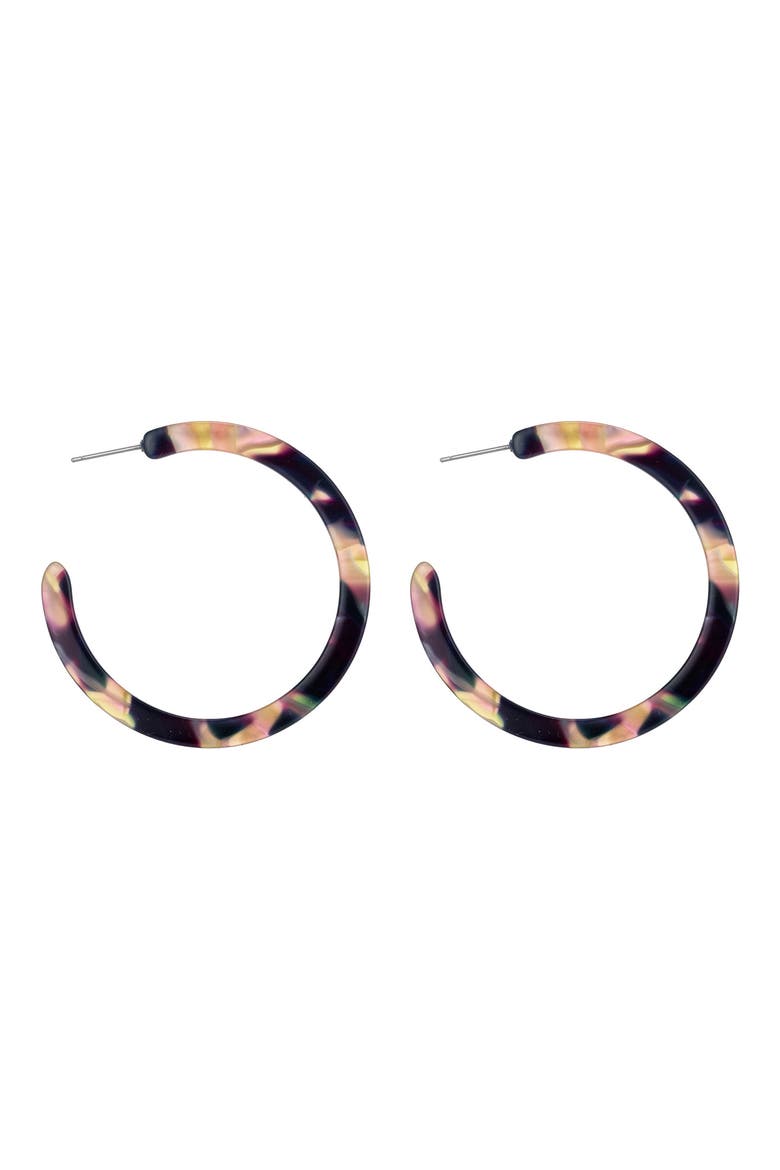 Paige Acrylic Hoop Earrings, Main, color, BROWN