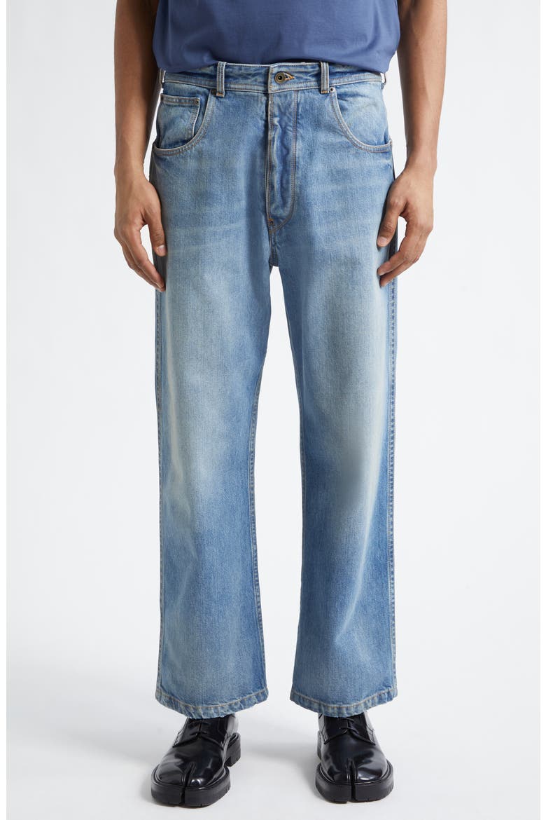 Fray Hem Straight Leg Crop Jeans, Main, color, WASHED BLUE