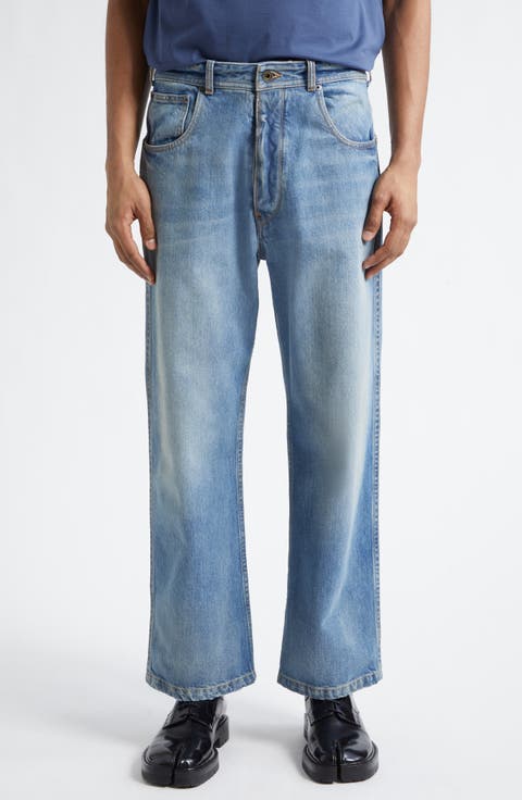 Fray Hem Straight Leg Crop Jeans (Washed Blue)