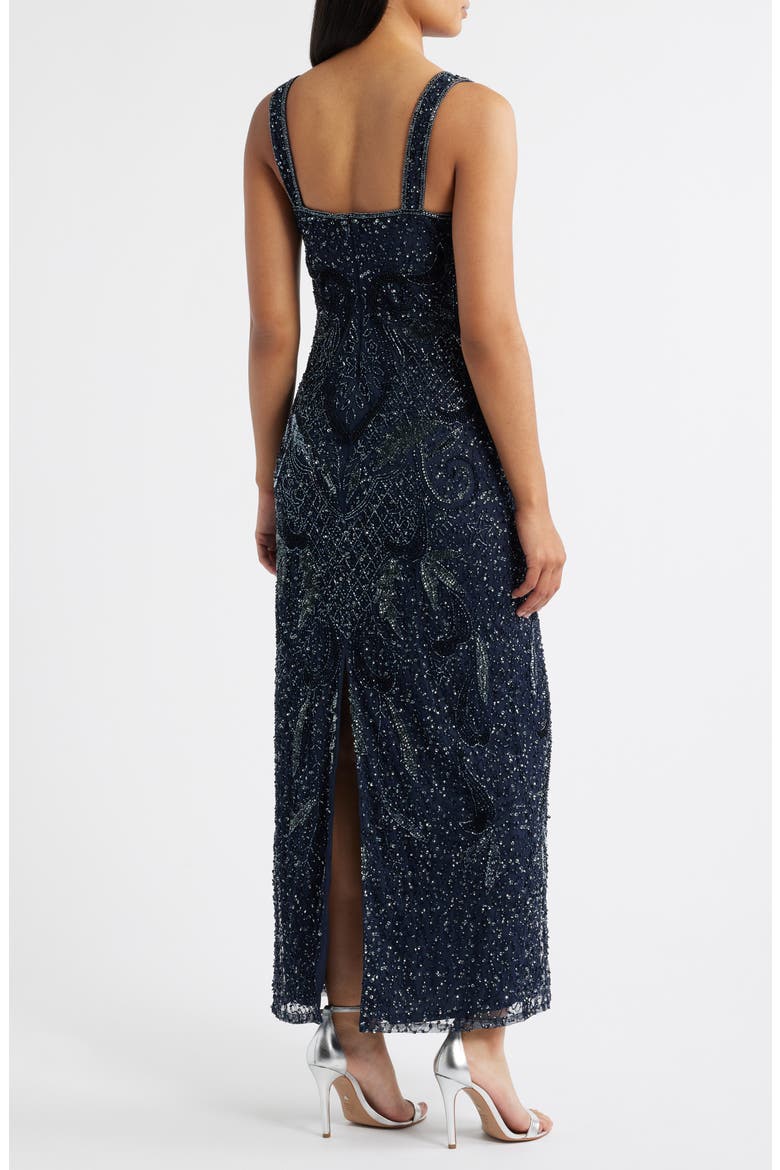 Beaded Sequin Embellished Mesh Column Gown with Jacket, Alternate, color, NAVY