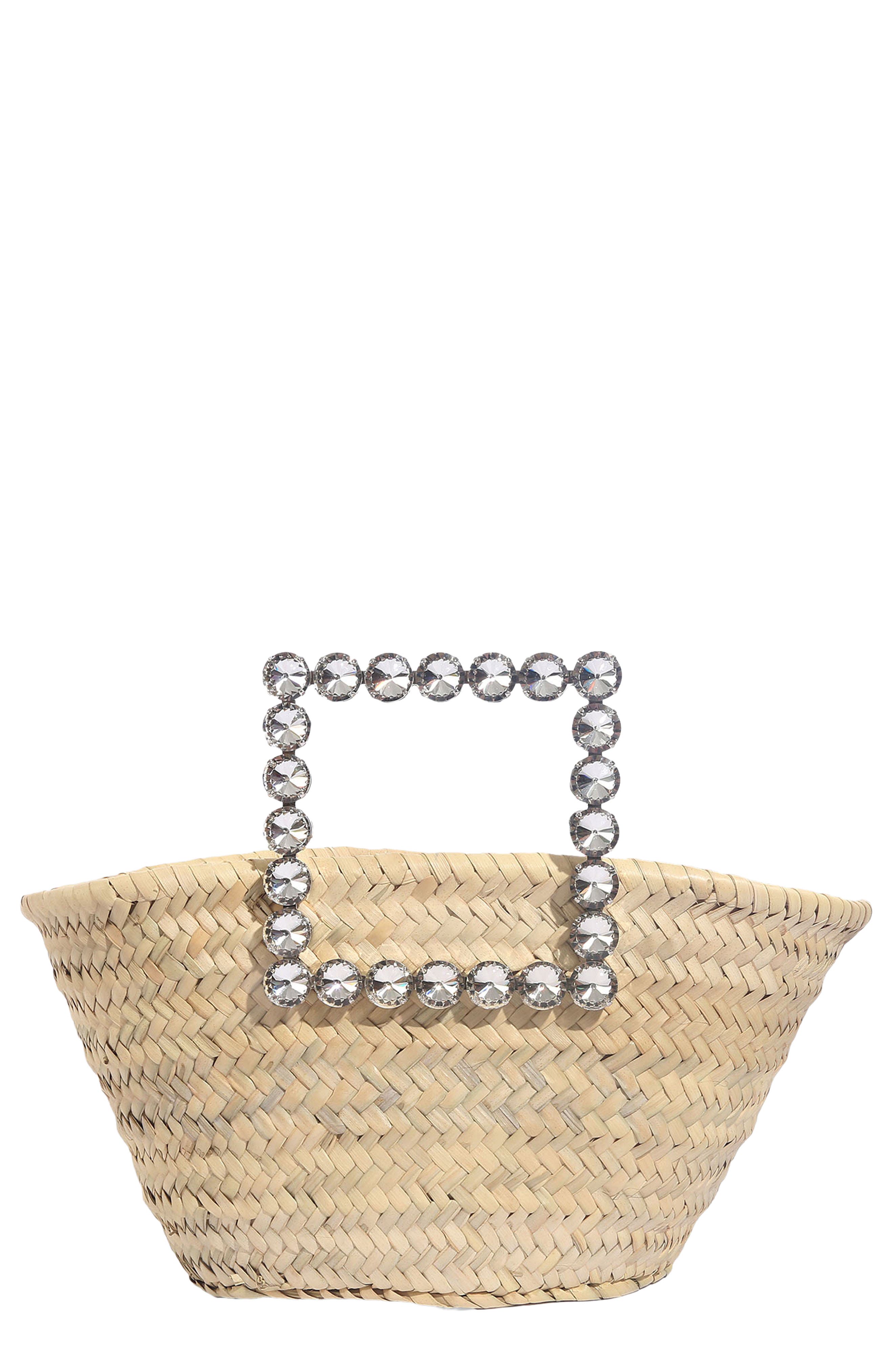 L’alingi Woven Raffia Crystal Top Handle Bag, Main, color, 