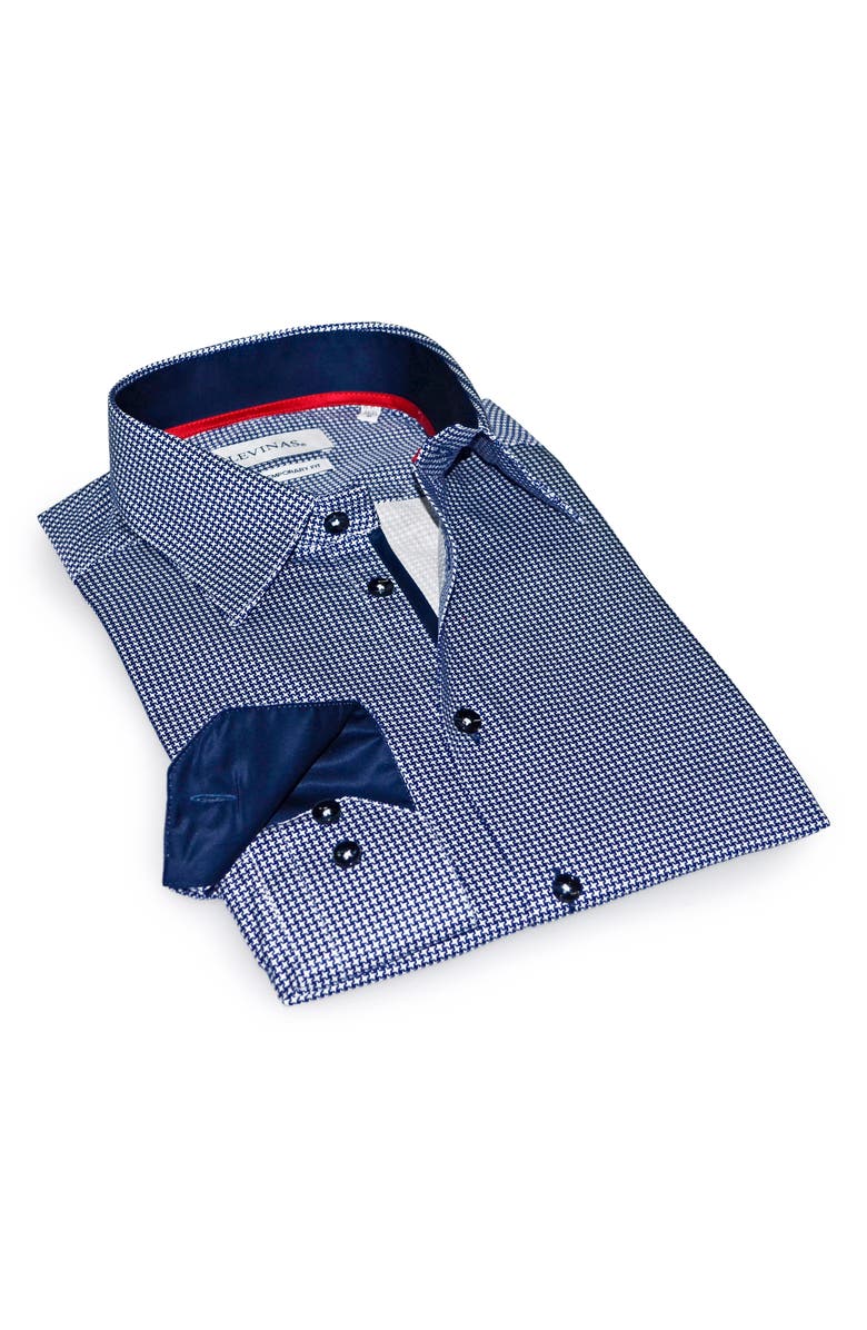 LEVINAS Contemporary Fit Houndstooth Button-Up Shirt, Main, color,