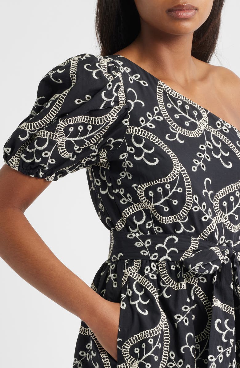 Anne Klein One-Shoulder Puff Sleeve Cotton Dress, Alternate, color,