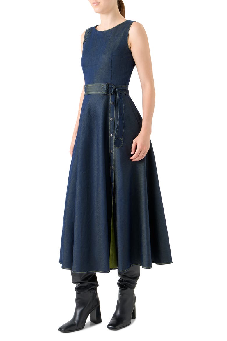 Sleeveless Denim A-Line Dress, Alternate, color, DARK-BLUE LEMON DENIM