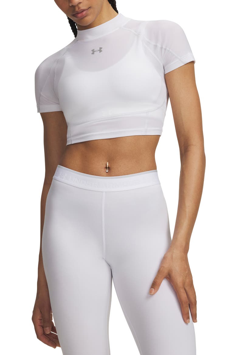 HeatGear® Elite Mock Neck Performance Crop Top, Main, color, 100 WHITE