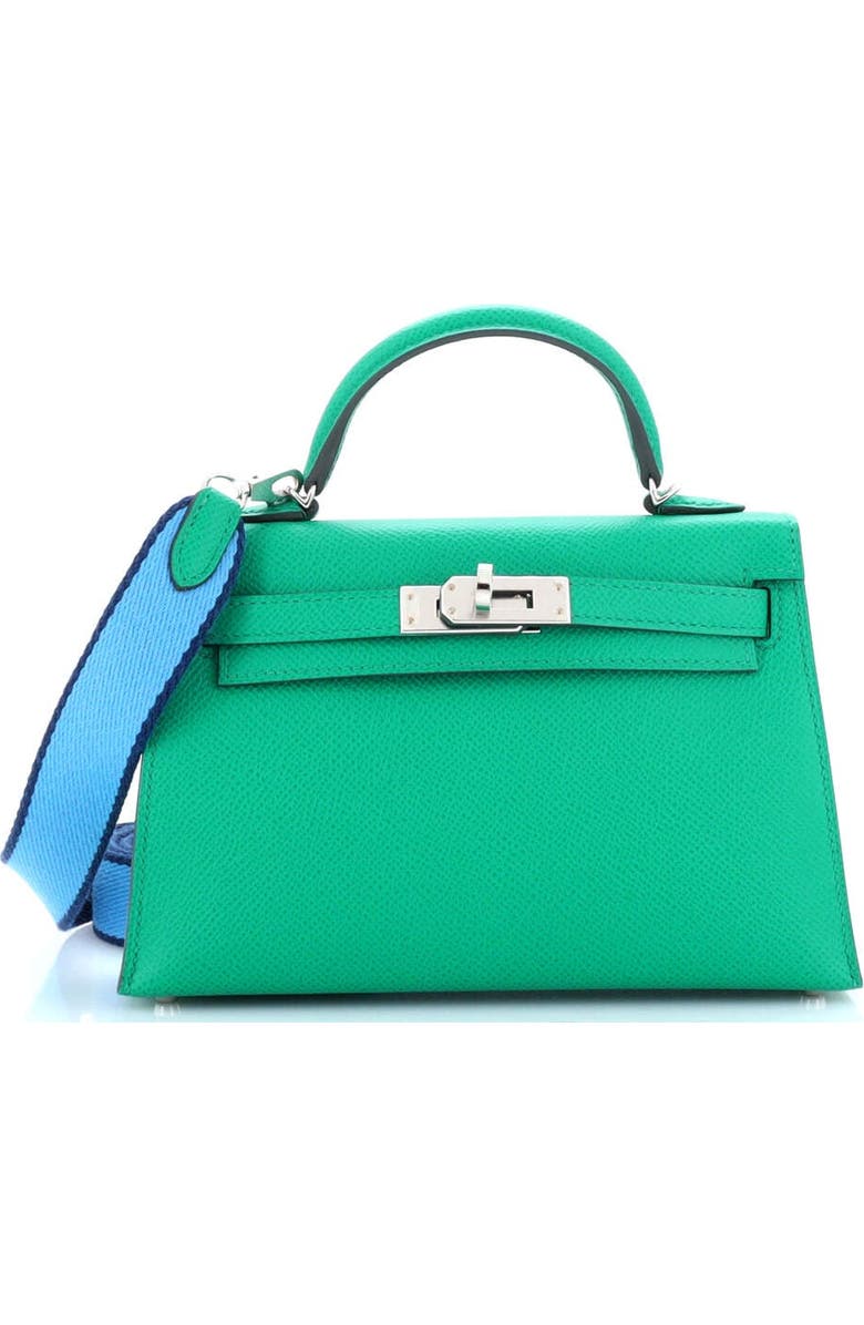 Pre-Owned Hermes Kelly Mini II Amazone Handbag Green Epsom with Palladium Hardware 20, Main, color,
