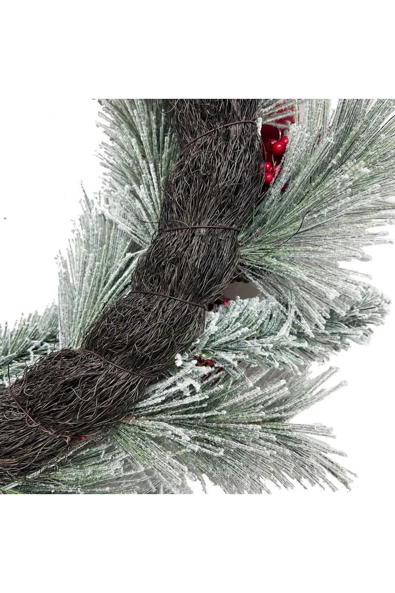 26" Flocked Pinecone, Berry & Ornament Pre-Lit Wreath, Alternate, color, Green