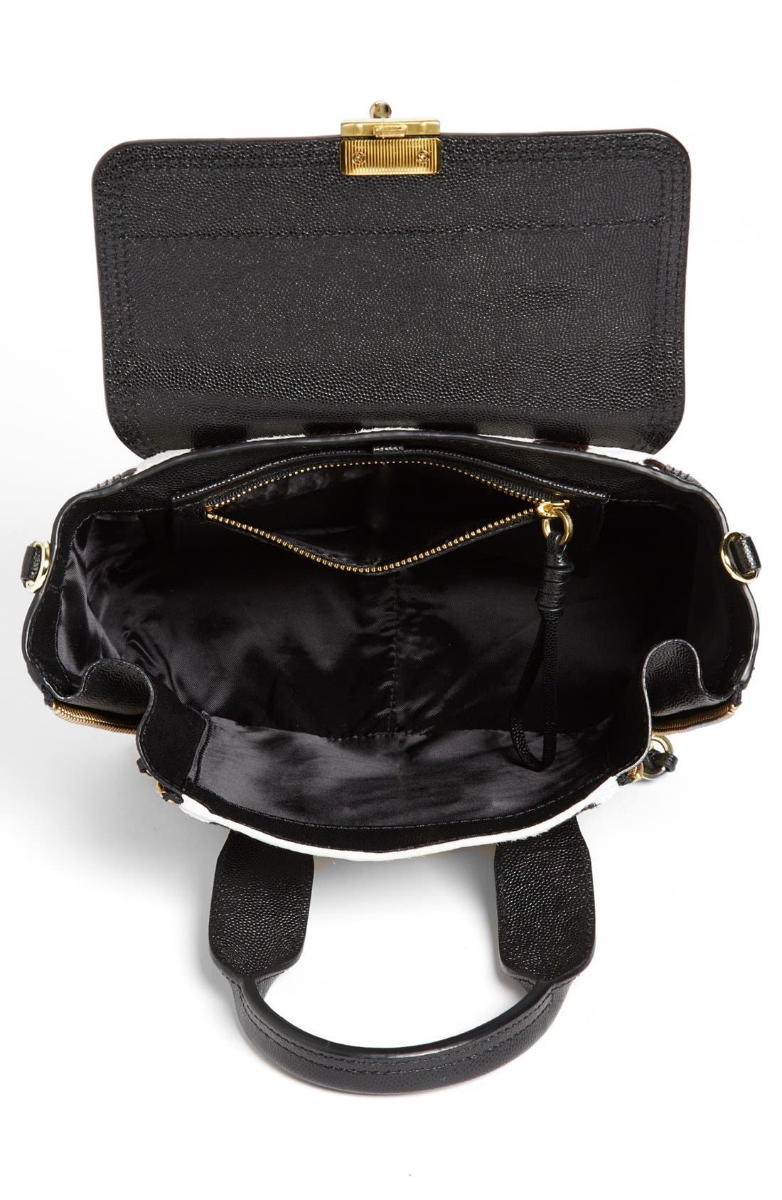 'Mini Pashli' Calf Hair & Leather Satchel, Alternate, color, BLACK/ BLACK WHITE