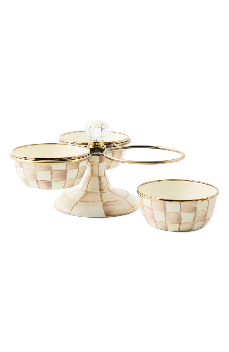MACKENZIE CHILDS Mocha Check Enameled Steel Triplicity Bowls & Stand Set, Alternate, color, Mocha
