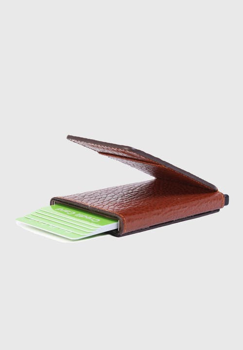 Furniq Uk Genuine Leather Venous Pattern Card Holder In Brown