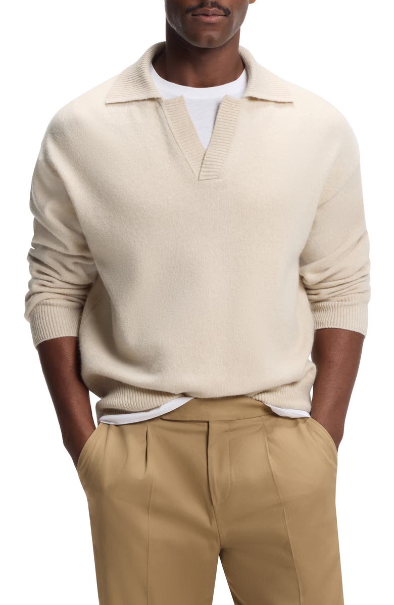 BOSS C-Ucari Long Sleeve Wool Polo Sweater, Main, color, Open White
