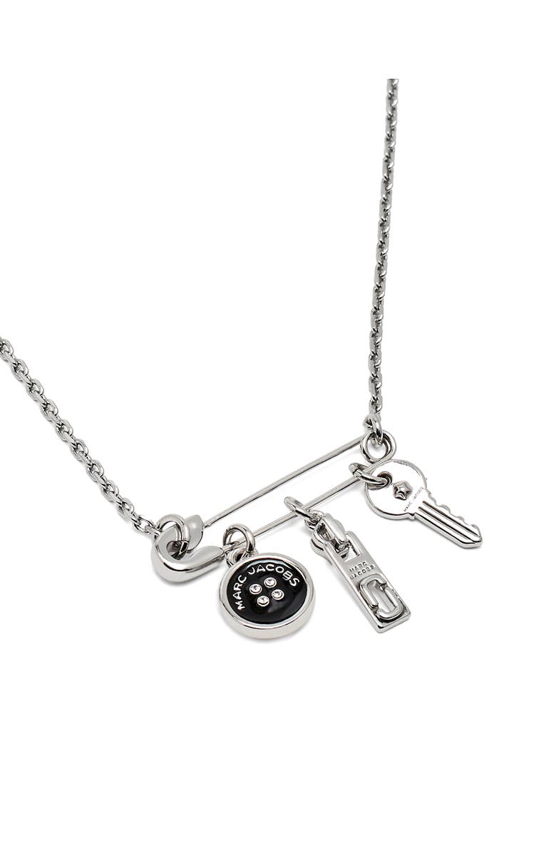 Marc Jacobs Button Charm Pendant Necklace, Main, color, Silver/ Black