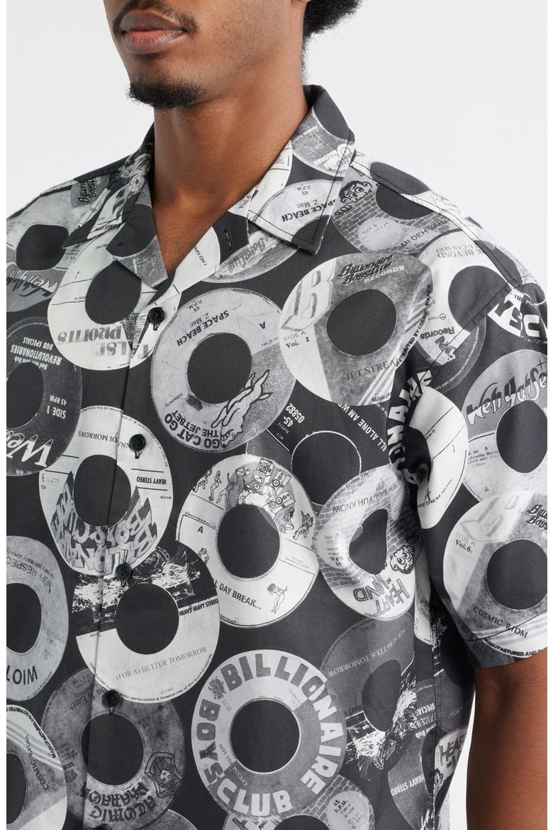 Beats Print Cotton Cropped Camp Shirt, Alternate, color, BLACK