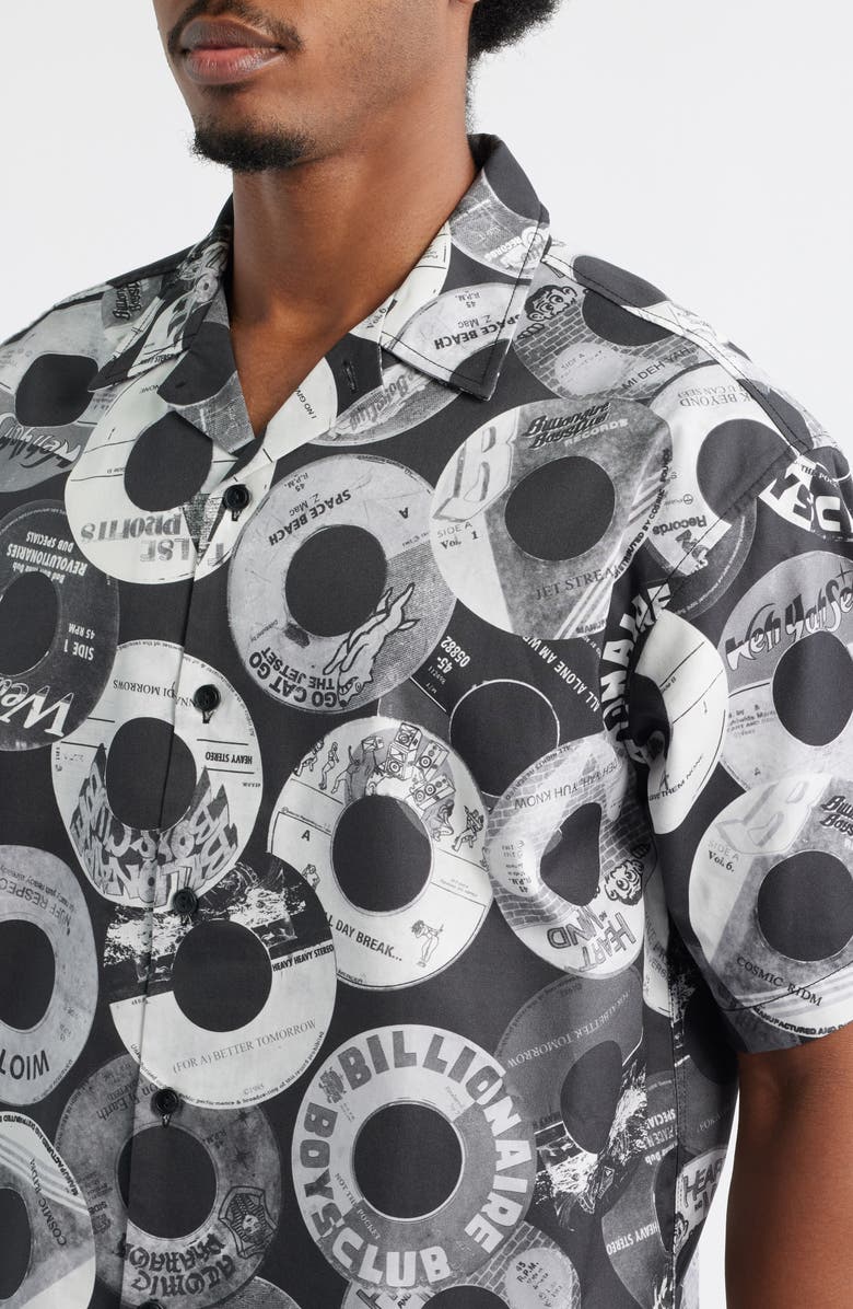 Billionaire Boys Club Beats Print Cotton Cropped Camp Shirt, Alternate, color, Black