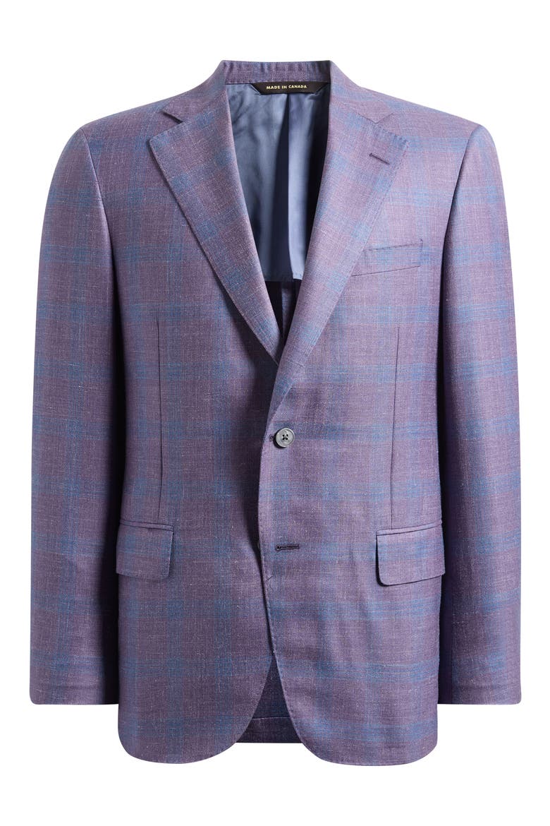 Purple & Blue Plaid Slub Wool Blend Sport Coat, Alternate, color, LILAC