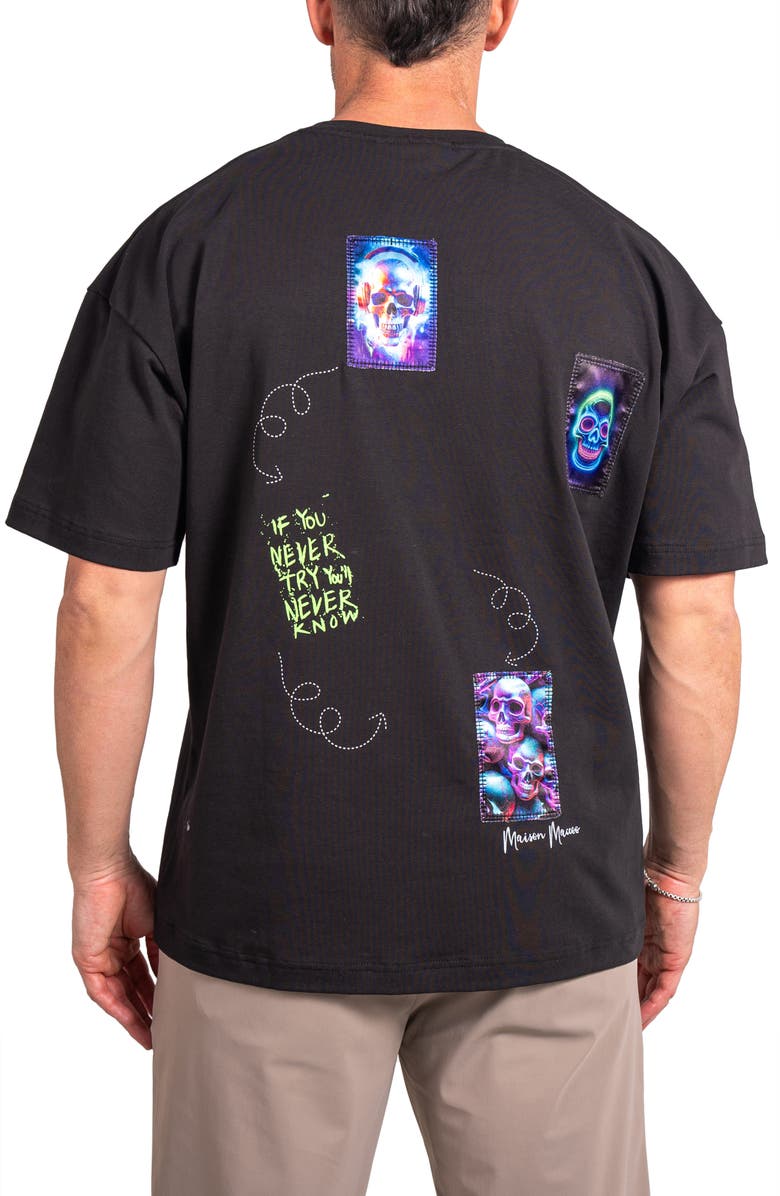 Maceoo Ascension Maison Appliqué Cotton Graphic T-Shirt, Alternate, color, Black