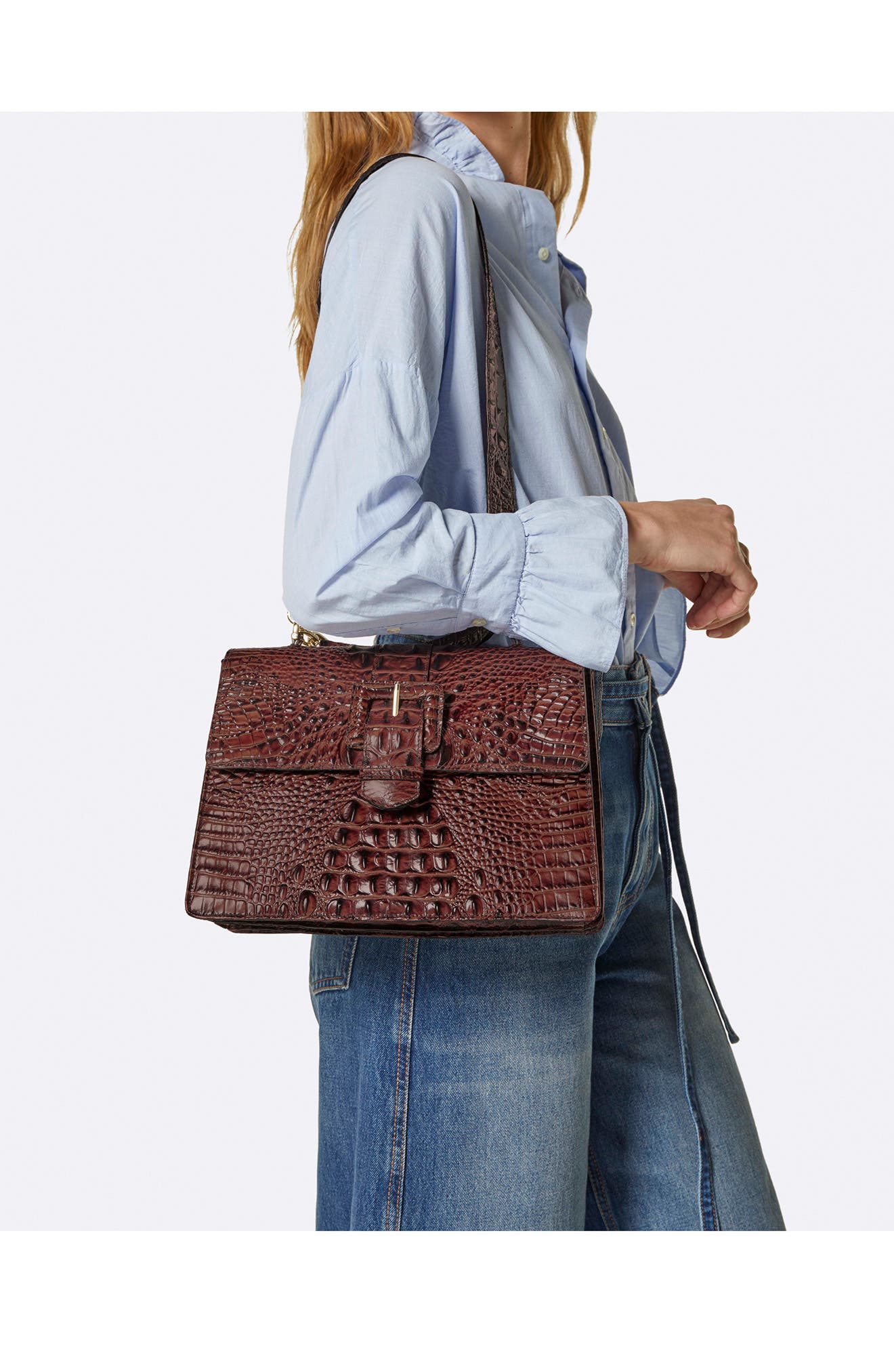 Brahmin Hallie Croc Embossed Top Handle Bag, Alternate, color, 