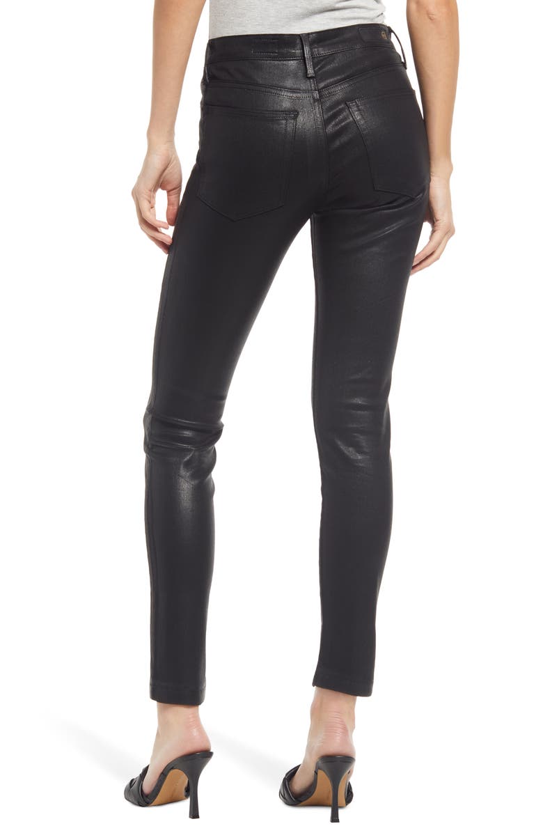 AG The Farrah High Rise Ankle Skinny Leather Panel Denim Pants, Alternate, color, Luminous Super Black