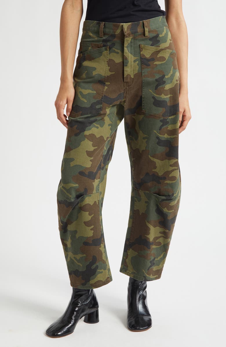 Nili Lotan Shon Camo Barrel Leg Pants, Main, color, Camouflage