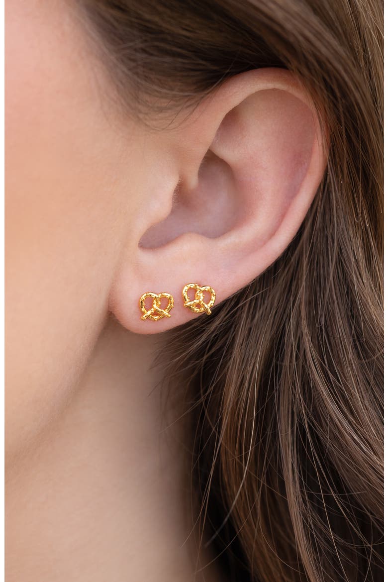 Knot Your Average Pretzel Stud Earrings, Alternate, color, GOLD