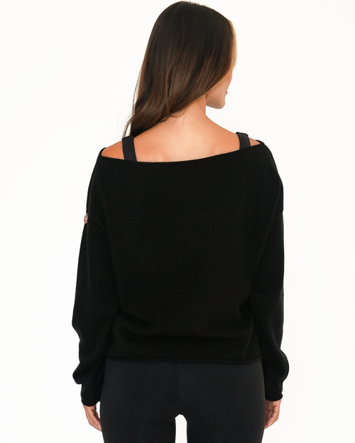 Rebody Active Romy Off Shoulder Cashmere Sweater In Black
