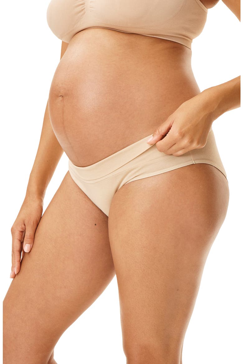 Motherhood Women's Maternity Cotton Foldover Waistband Brief Panty, 3-Pack, Alternate, color, Heather Grey/ Nude/Core Black