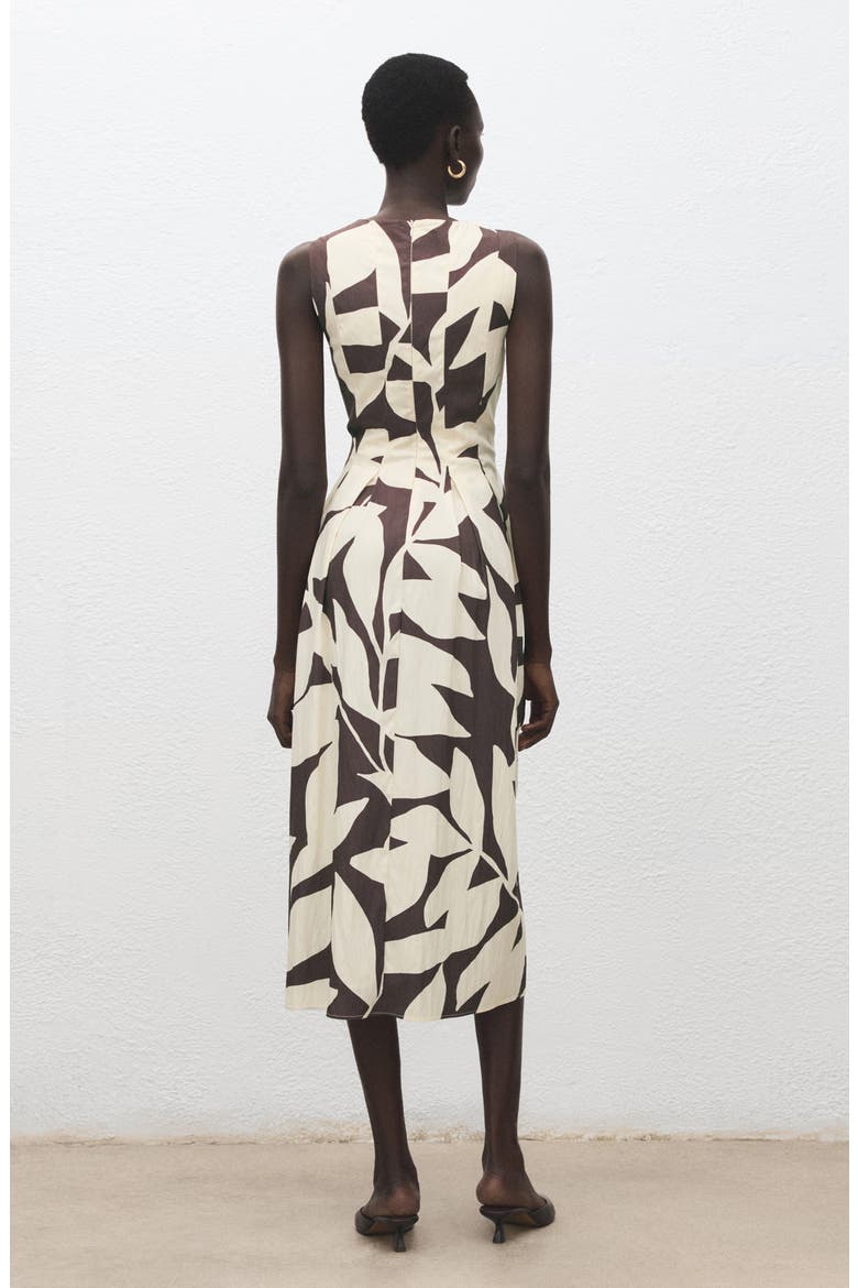 Print Sleeveless Flare Midi Dress, Alternate, color, BEIGE