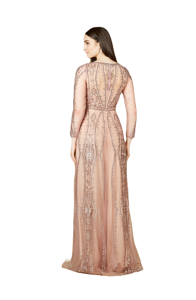 LARA New York Long Illusion Sleeves, A-line Long Gown, Alternate, color, Mauve