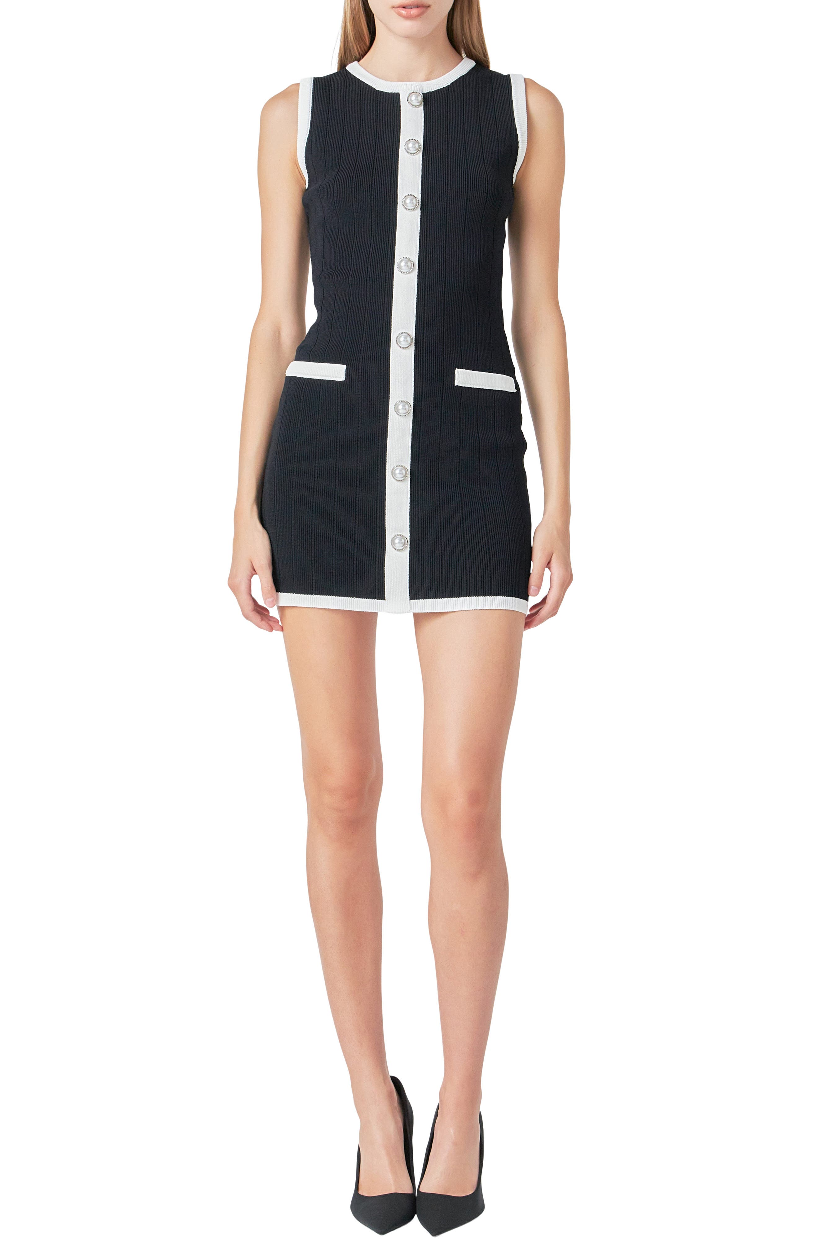 Endless Rose Colorblock Button Front Mini Sweater Dress