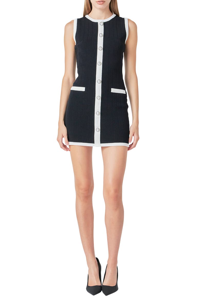 Colorblock Button Front Mini Sweater Dress, Main, color, BLACK