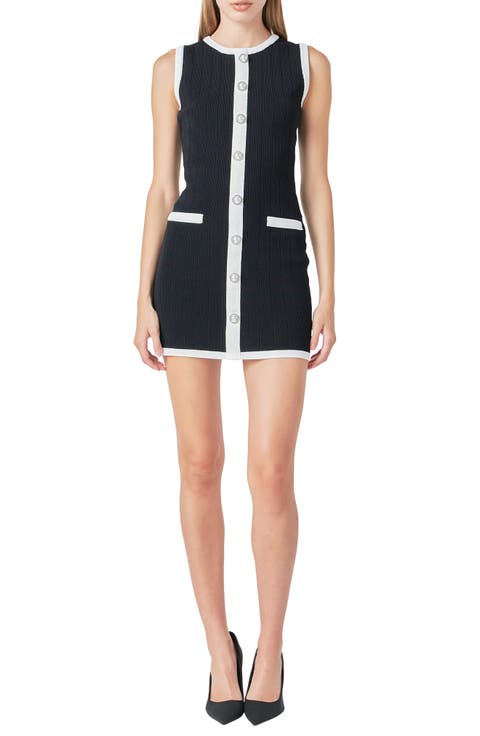 Colorblock Button Front Mini Sweater Dress