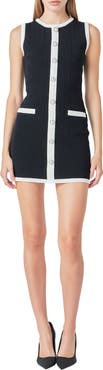 Endless Rose Colorblock Button Front Mini Sweater Dress