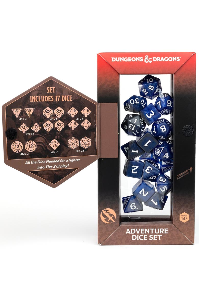 D&D Adventure Dice Fighter Blue, 17Pc Rpg Die Set, Alternate, color, Blue
