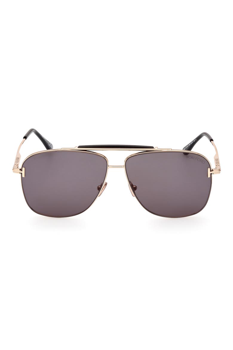 Jaden 60mm Polarized Navigator Sunglasses, Main, color, SHINY ROSE GOLD / SMOKE