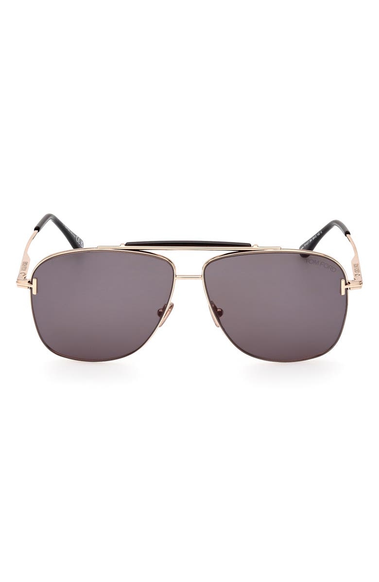 TOM FORD Jaden 60mm Polarized Navigator Sunglasses, Main, color, Shiny Rose Gold Black / Smoke