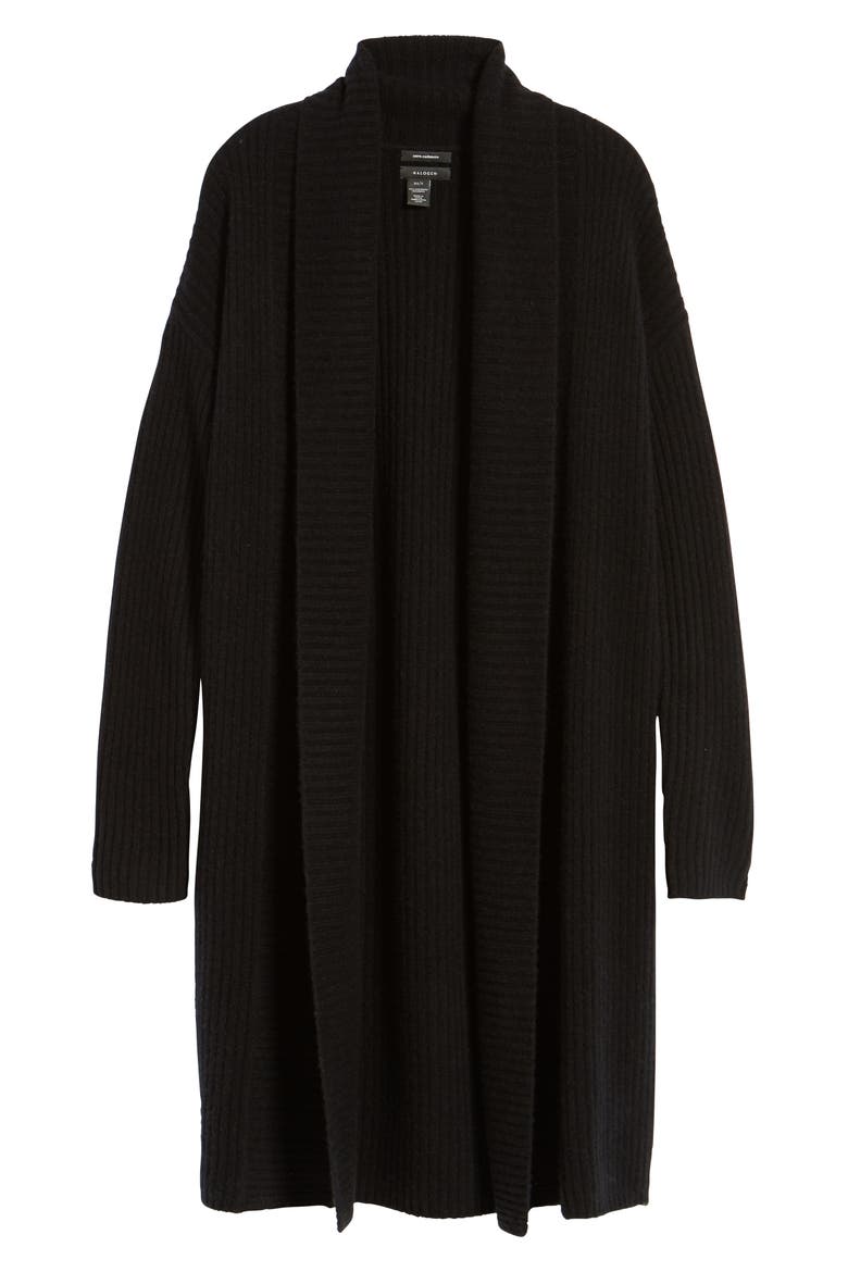 Long Ribbed Cashmere Cardigan, Alternate, color, BLACK