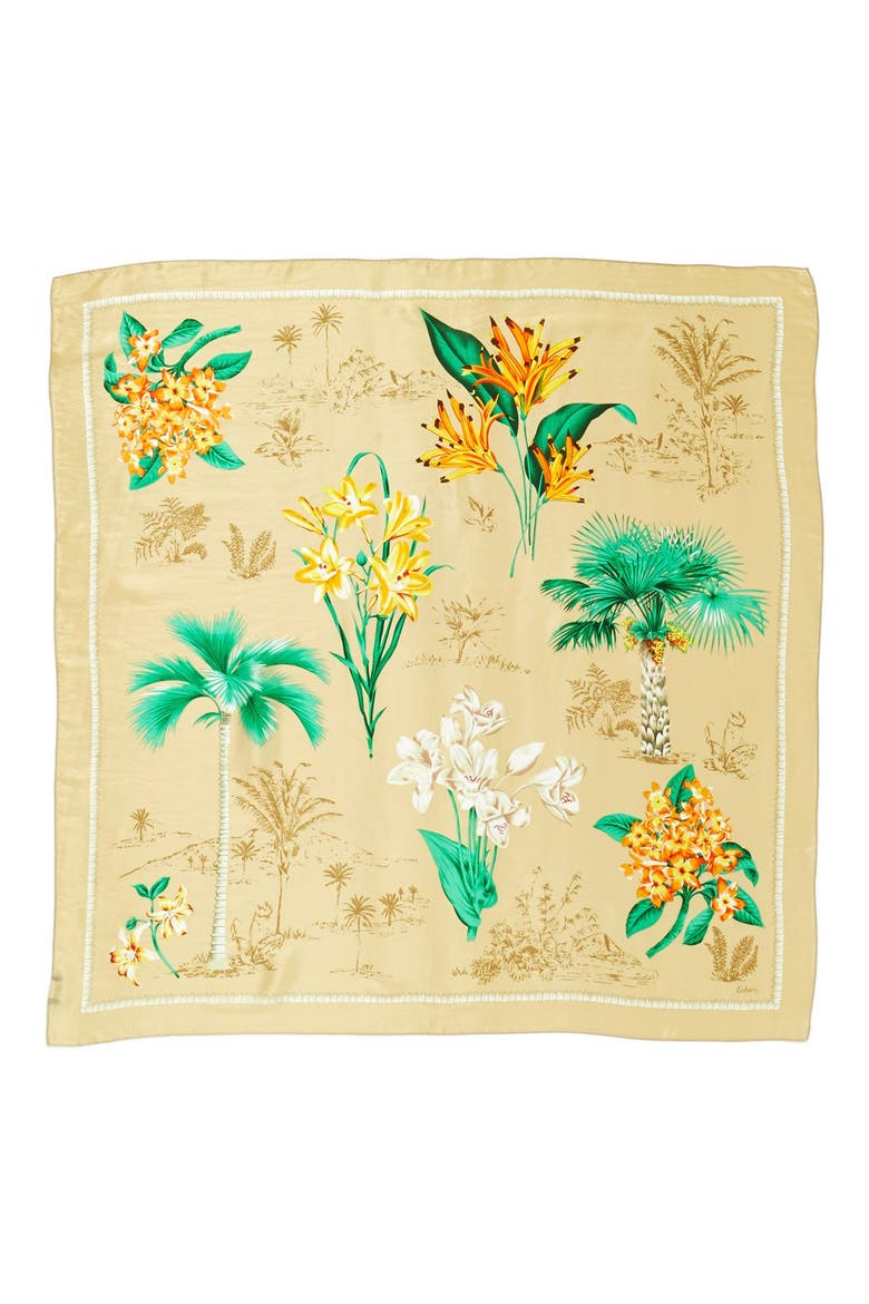 'Vintage Lily' Print Silk Square Scarf, Alternate, color, KHAKI