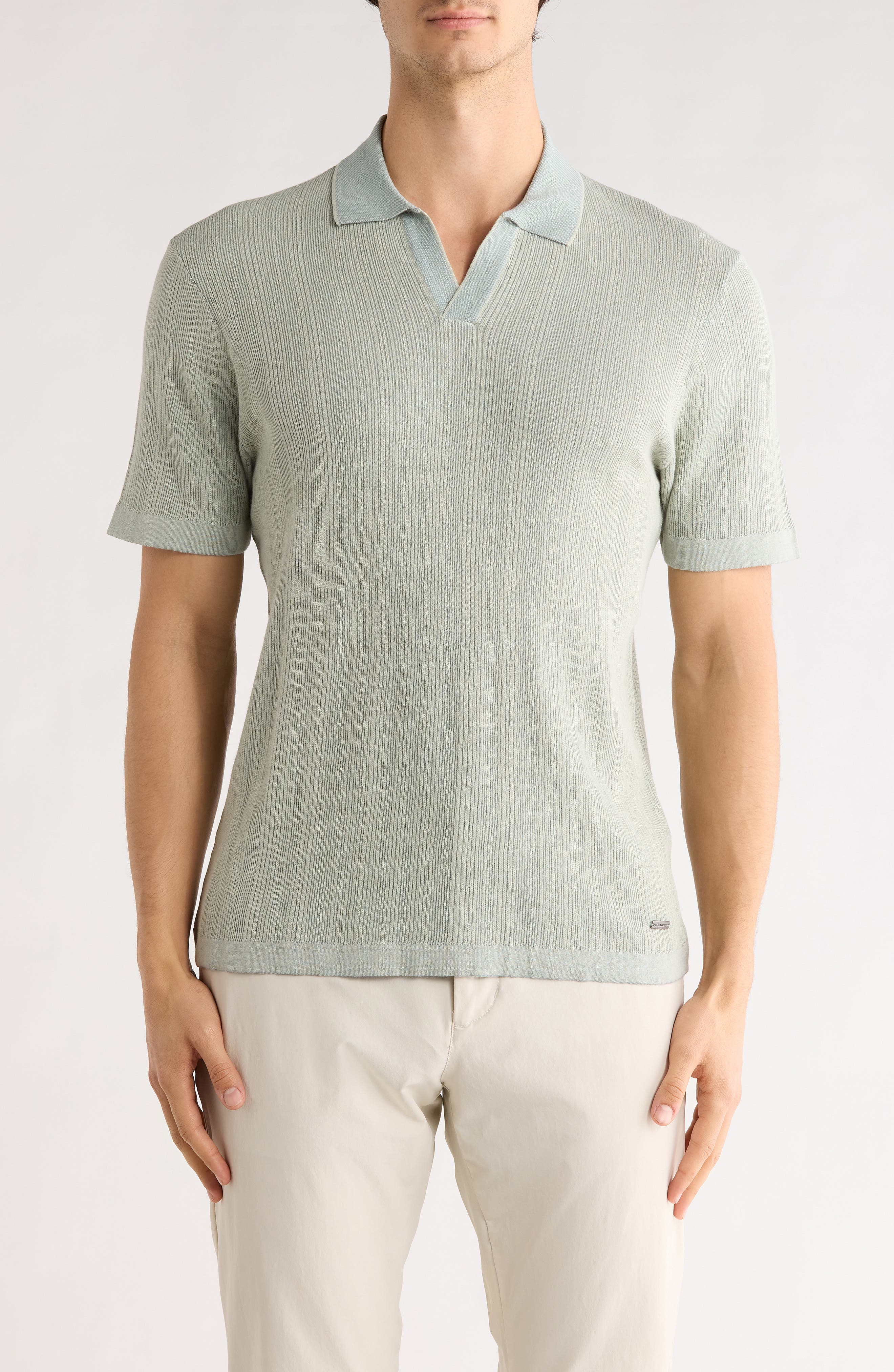Bugatchi Johnny Collar Ribbed Cotton & Silk Polo Sweater