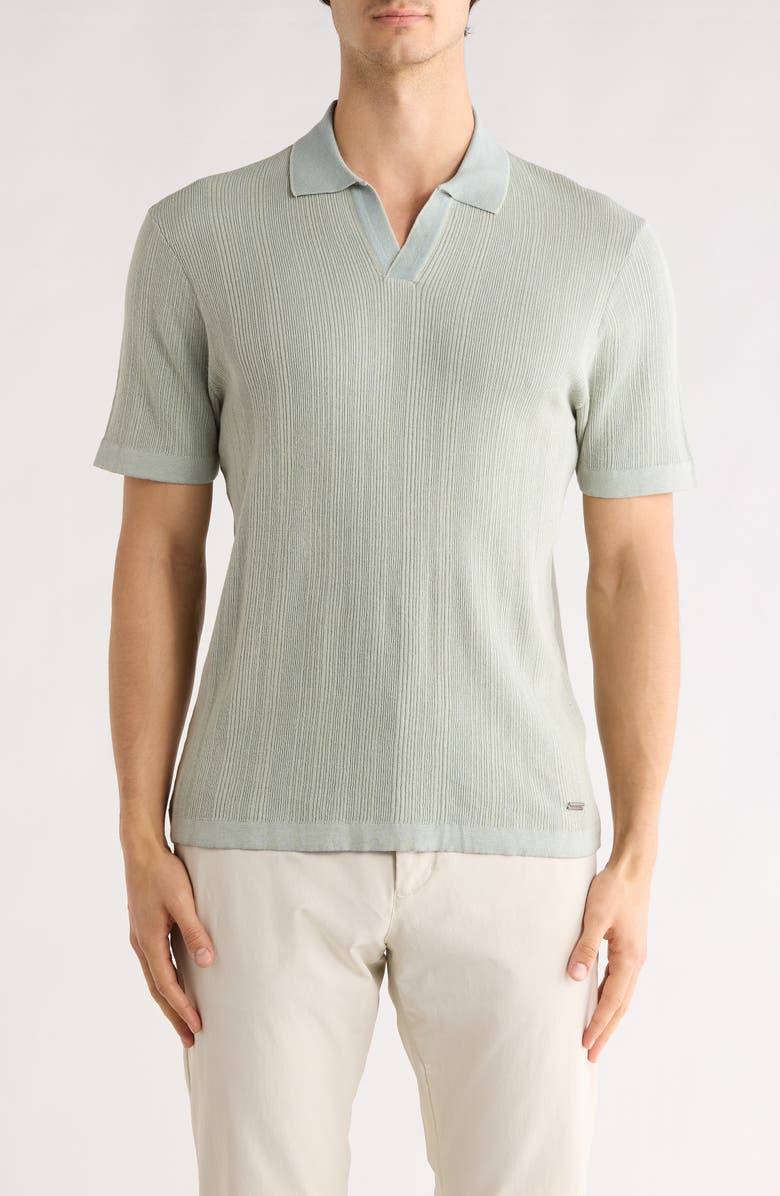 Bugatchi Johnny Collar Ribbed Cotton & Silk Polo Sweater, Main, color, Mint