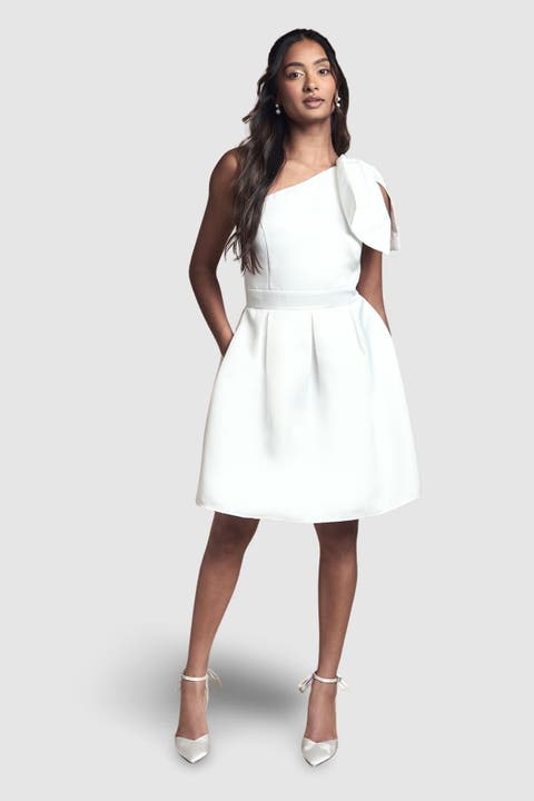 One Shoulder Bow Bridal Mini Dress