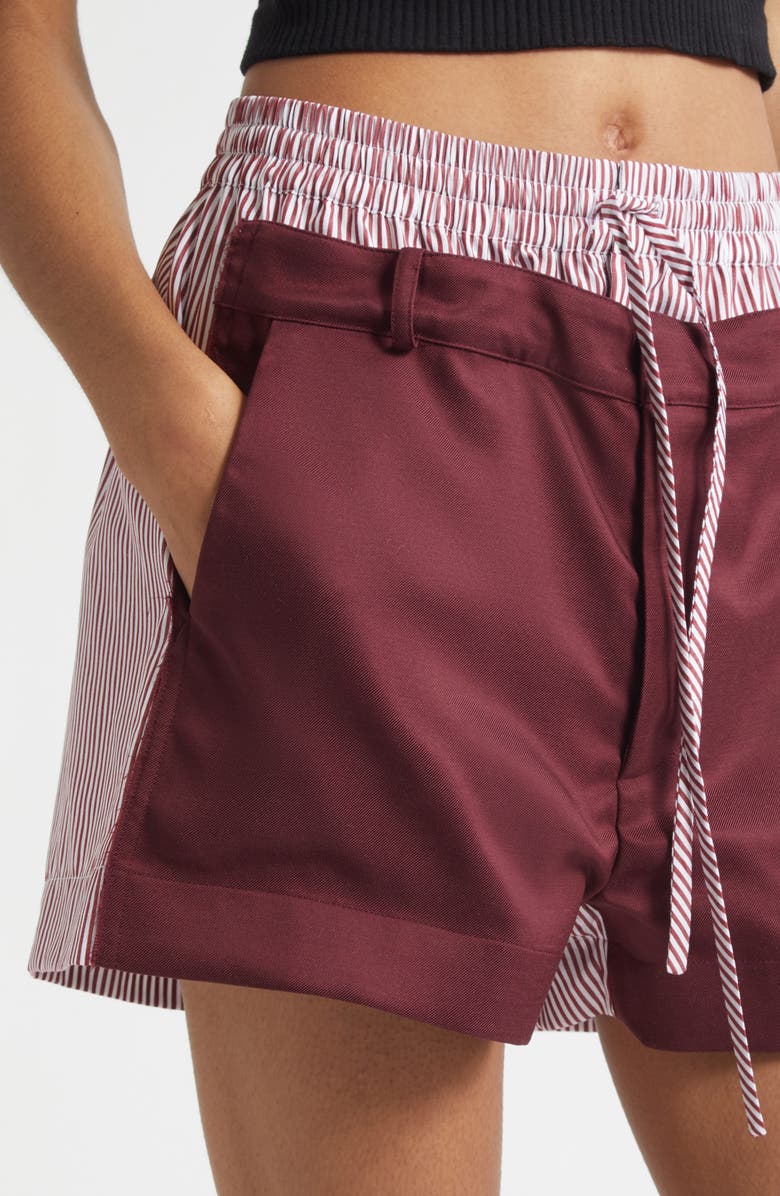 MONSE Deconstructed Double Waistband Shorts, Alternate, color, Burgundy