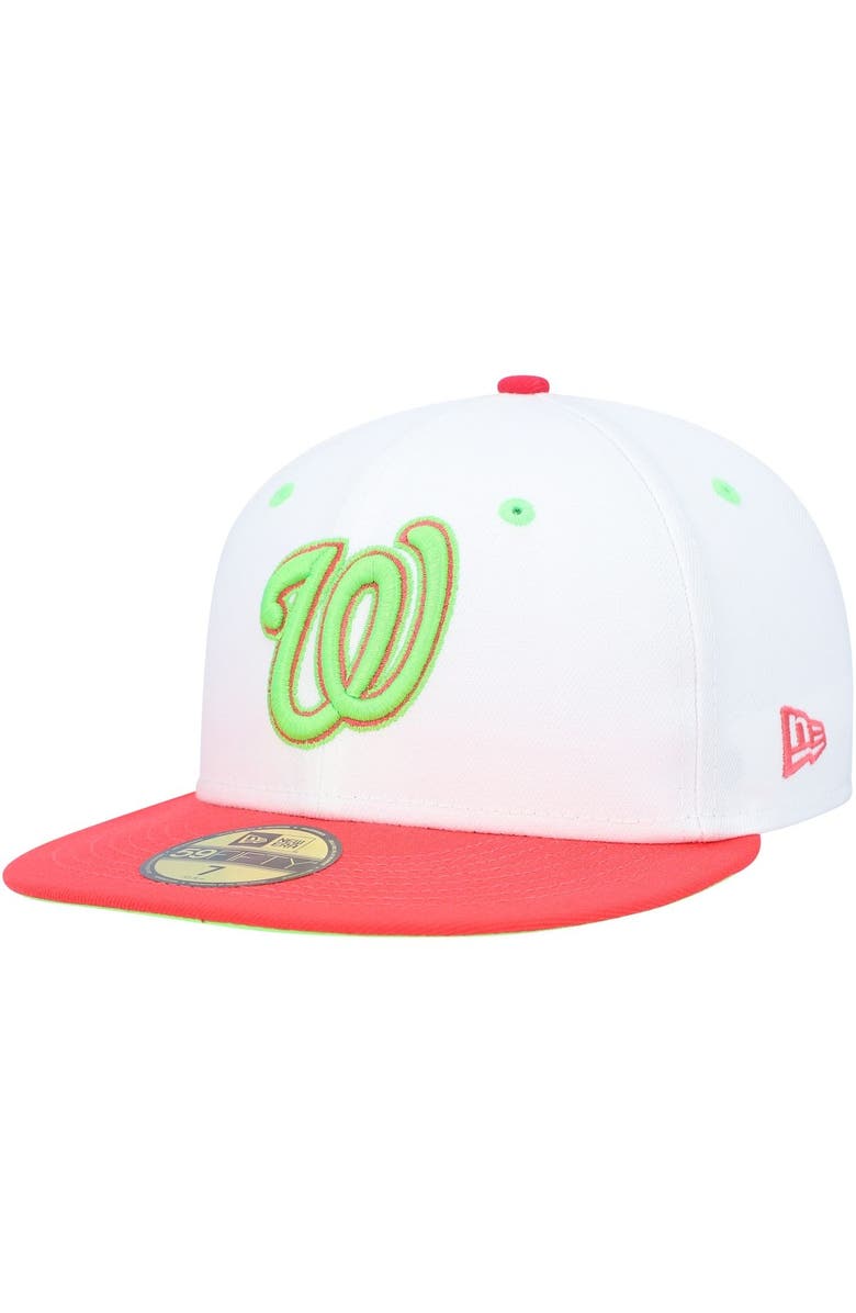 New Era Men's New Era White/Coral Washington Nationals Robert F. Kennedy Memorial Stadium Strawberry Lolli 59FIFTY Fitted Hat, Alternate, color, White