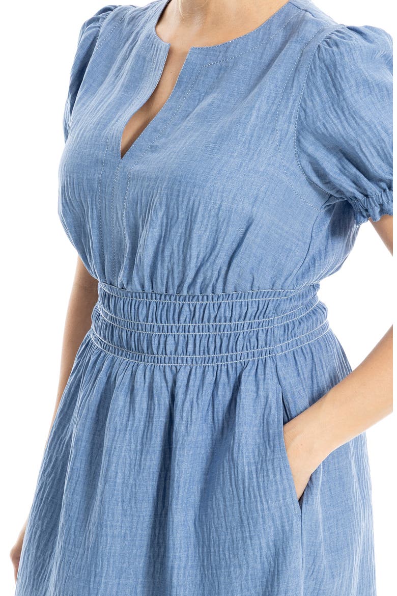 Puff Sleeve Fit & Flare Dress, Alternate, color, HEATHER CHAMBRAY
