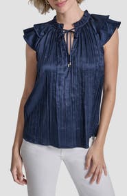 DKNY Pleated Tie Front Satin Top