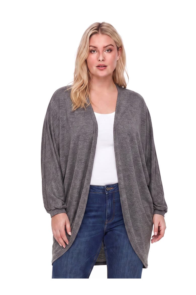 24seven Comfort Basic Curvy Soft Stretch Open Front Cardigan Jacket, Main, color, Smoke