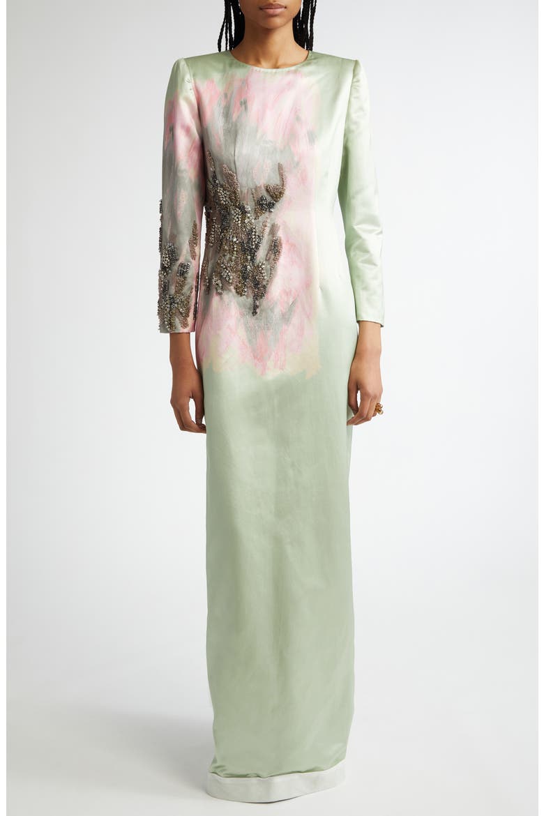 Dalista Beaded Brushtroke Long Sleeve Dress, Main, color, MINT